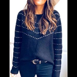CowGirl Black/Dark Blue W/ White Dotted That Makes V’’s Soft Long Sleeve Sweater
